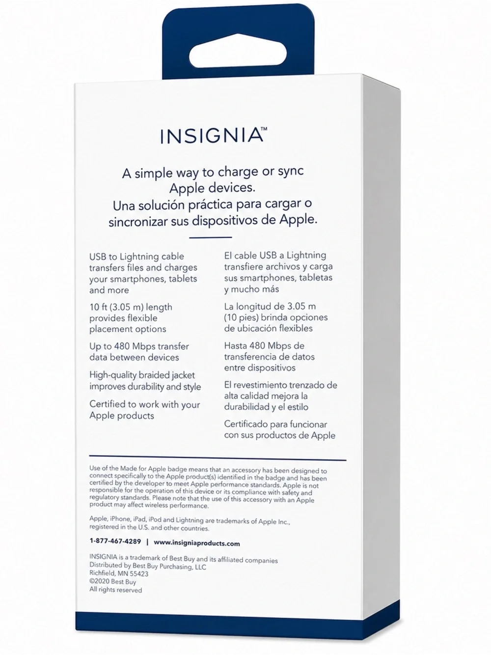 Insignia Braided Lightning to USB Cable, 10 ft. Length